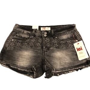 lei Black Washed Denim Lace Trim Jean Shorts